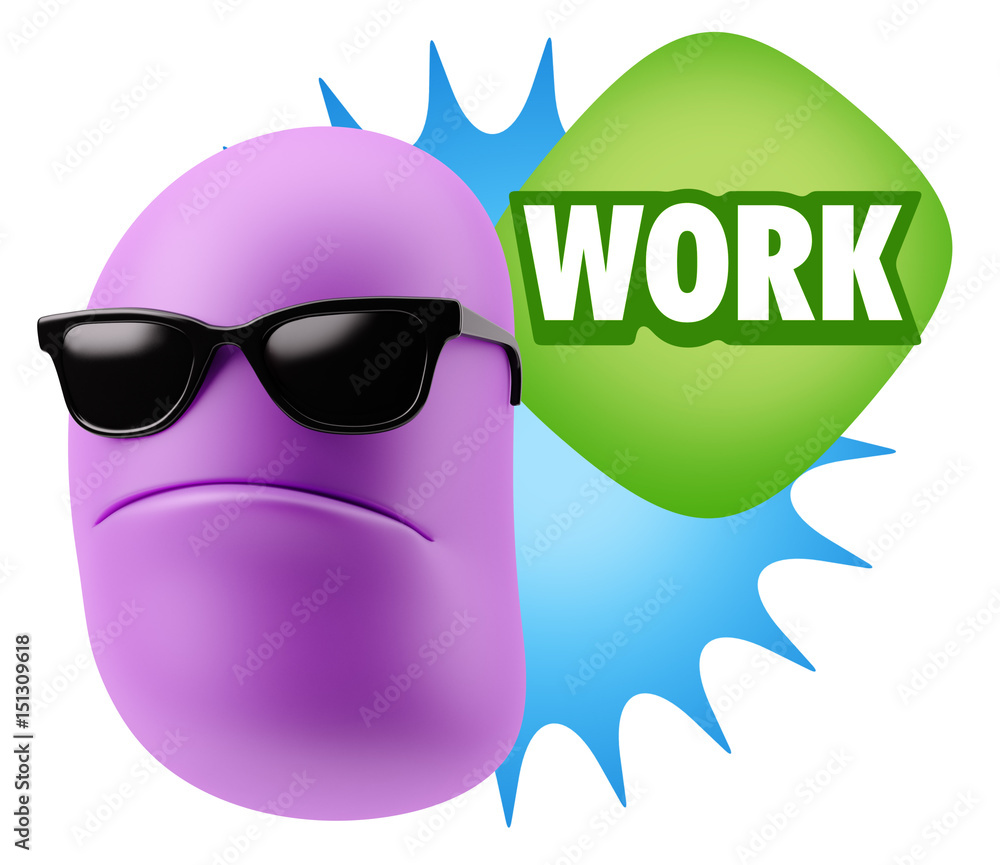 Fototapete 3d Rendering Angry Character Emoji saying Work with Colorful Speech Bubble.