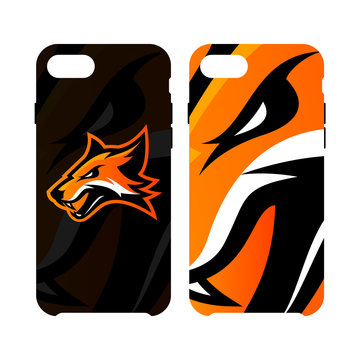 Furious fox sport club vector logo concept smart phone case isolated on white background. Modern professional team badge mascot design.
Premium quality wild fox animal cell phone cover illustration.