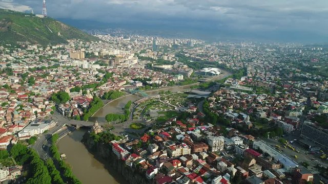 Aerial View of Tbilisi, Georgia. Shot in 4K
