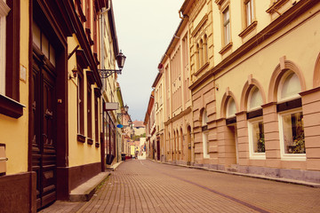 Fototapeta na wymiar Empty street of Eger city in Hungary, Europe