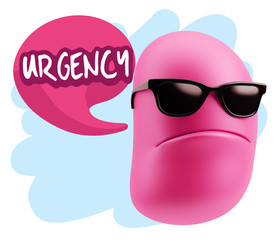 3d Rendering Angry Character Emoji saying Urgency with Colorful Speech Bubble.