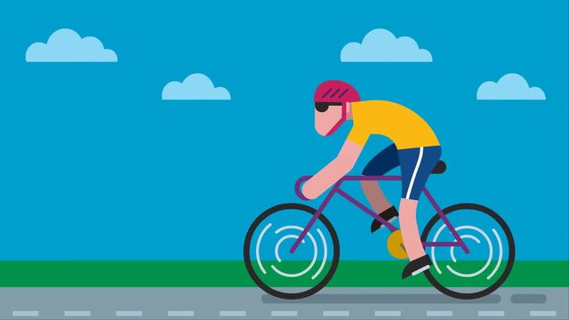 Cycling Road / Animation of flat design character cycling on road in countryside. 
