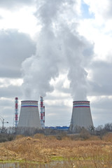 Coolers of the Kaliningrad CHPP-2 in spring day