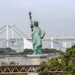 Miniature replica of the U.S. Statue of Liberty on Odaiba Island in Tokyo Bay, Japan