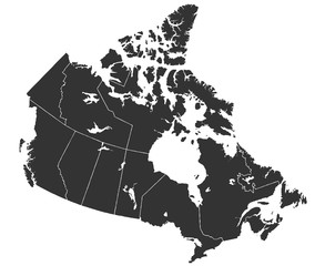 Детальная карта Канады в высоком разрешении. Векторная иллюстрация.