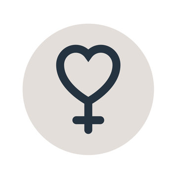 Icono plano corazon simbolo femenino en circulo gris