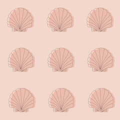 Seamless pink pattern with seashells. Line work.