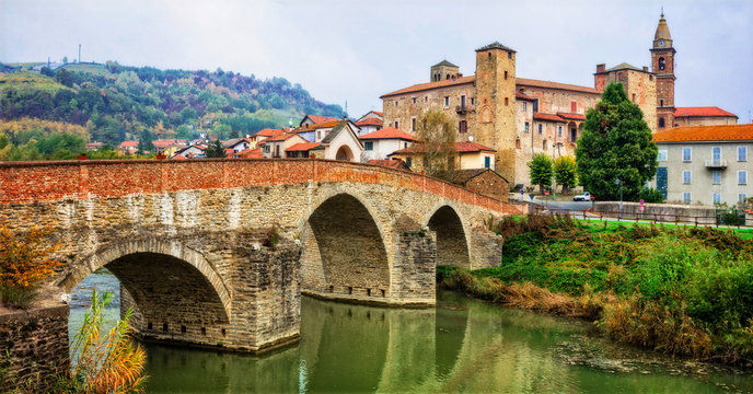 Fototapeta impressive medieval Bormida monastery and castle in regione Asti in Piemonte, Italy