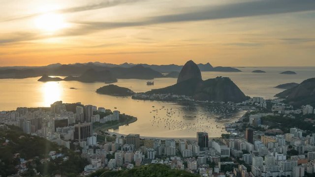 rio de janeiro golden sunset sky cityscape bay panorama 4k time lapse brasil
