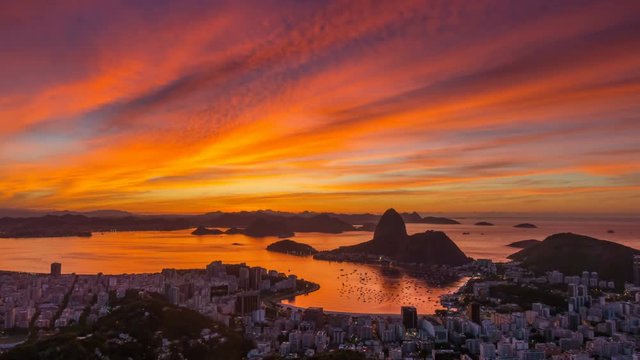 gorgeous sunset sky rio de janeiro city famous panorama 4k time lapse brasil
