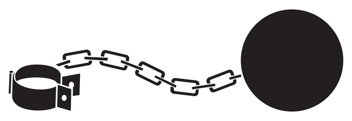 leg with iron chain with shackle and ball vector illustration