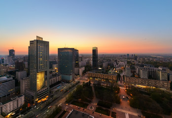 Fototapeta na wymiar Warsaw city with modern skyscraper after sunset