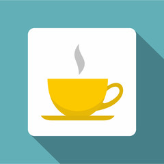 Yellow cup of tea or coffee icon, flat style