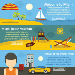 Miami landscape banner horizontal set, flat style