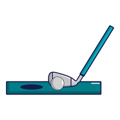 Golf club and ball icon, cartoon style
