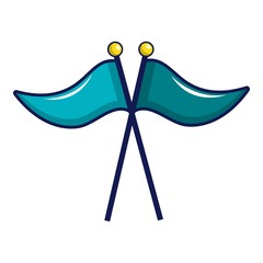 Crossed golf blue flags icon, cartoon style