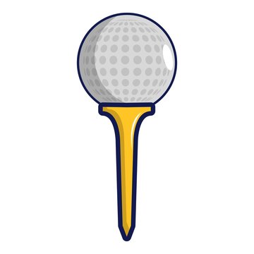 Golf ball on a yellow tee icon, cartoon style