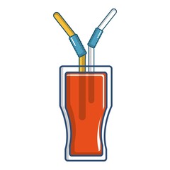 Drink in a glass cup with two straws icon