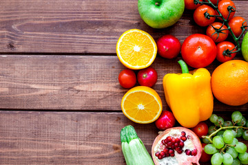 summer food with fresh fruits and vegetables top view space for text