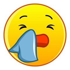 Yellow emoticon wiping his nose icon cartoon style