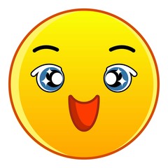 Happy yellow emoticon icon, cartoon style