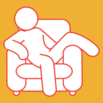 Figure reclining in a chair.
