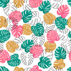 Summer watercolor palm leaves pattern. Vector tropical background.