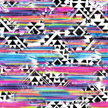 Cool Aztec design over painted stripes - seamless background