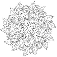 Sewing fabric with Black and white floral pattern for coloring book in ...