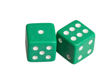 Two dice showing one and six
