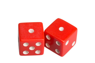 Two dice showing two one