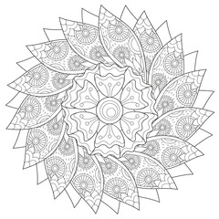 Black and white floral pattern for coloring book in doodle style. Vector elements for design. Good for art therapy, zentangle-style meditation and design of wrapping and textile.