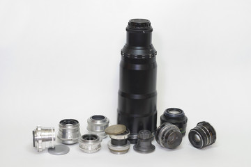 set of old lenses with fixed focal length