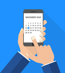 flat design vector illustration smartphone with hands - calendar