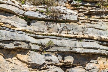 Layered rock formation folds on the Mediterranean island Crete, Greece