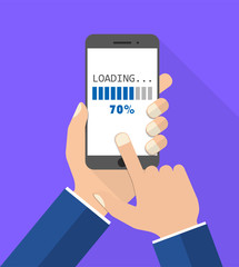 flat design vector illustration smartphone with hands - loading
