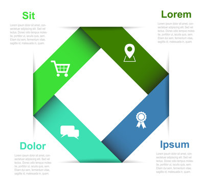 four step square paper infographic template with icons