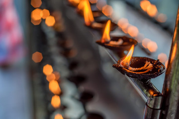 Coconut oil lamps in temple