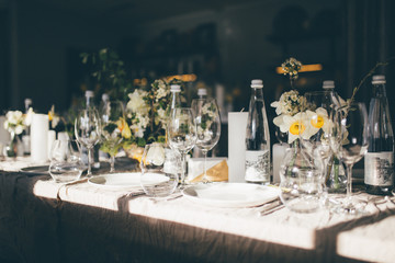 Table decorated for the wedding reception