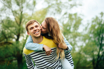 Fototapeta premium Romantic happy loving couple on nature in spring