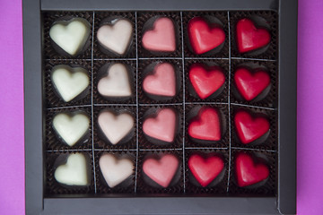 Delicious heart-shaped chocolate  pralines.