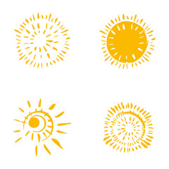 Four hand drawn symbols of the sun.