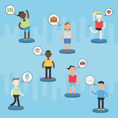 People with different activity and thought with speech bubble