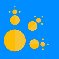 Yellow abstract circles on blue background with copy space