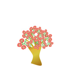 A tree with peach colored flowers