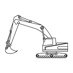 excavator or backhoe construction heavy machinery icon image vector illustration design single black line