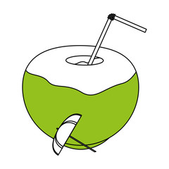 tropical coconut cocktail with umbrella icon image vector illustration design partially colored