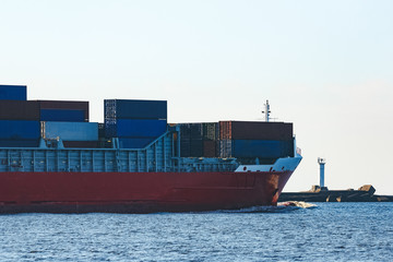Red container ship