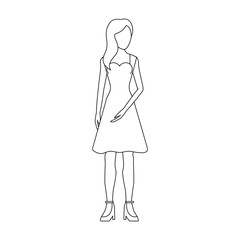 faceless woman with long hair wearing dress and heels icon image vector illustration design  single black line