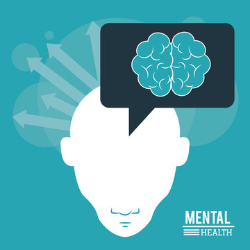 mental health, human head with brain arrows thinking image vector illustration